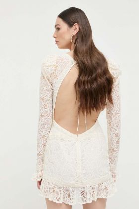 For Love & Lemons rochie culoarea bej, mini, drept