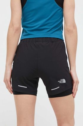 The North Face pantaloni scurti sport femei, culoarea negru, neted, high waist