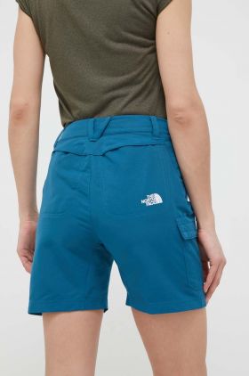 The North Face pantaloni scurți outdoor Horizon culoarea turcoaz, neted, high waist