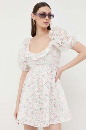 For Love & Lemons rochie culoarea alb, mini, evazati