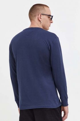 Tommy Jeans longsleeve din bumbac culoarea albastru marin, neted