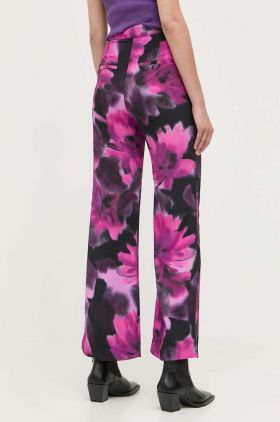 Morgan pantaloni femei, culoarea violet, lat, high waist