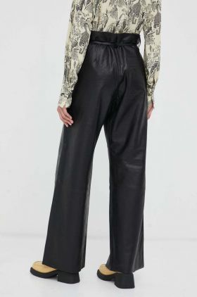 Day Birger et Mikkelsen  pantaloni de piele femei, culoarea negru, lat, high waist