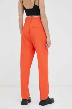 2NDDAY pantaloni femei, culoarea portocaliu, drept, high waist