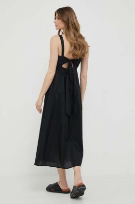 Sisley rochie din bumbac culoarea negru, midi, evazati