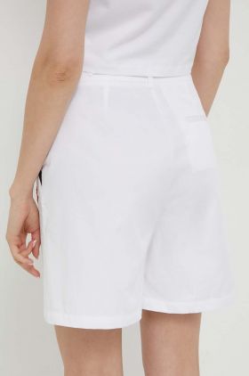 Love Moschino pantaloni scurti din bumbac culoarea alb, cu imprimeu, high waist