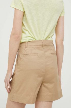 United Colors of Benetton pantaloni scurti femei, culoarea bej, neted, high waist