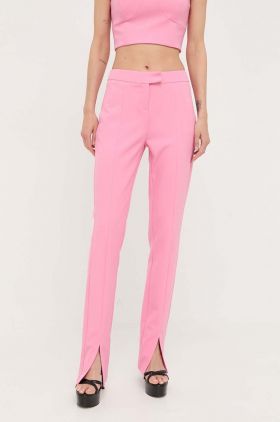 Morgan pantaloni femei, culoarea roz, drept, medium waist