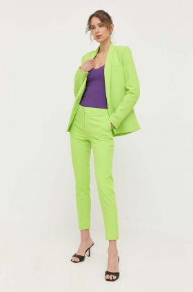 Morgan pantaloni femei, culoarea verde, fason tigareta, medium waist