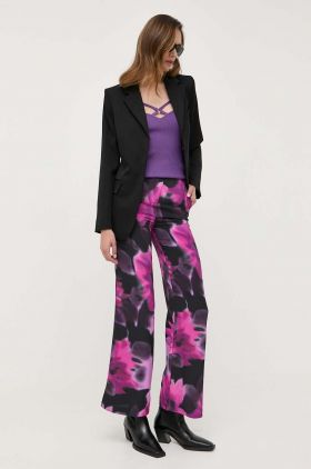 Morgan pantaloni femei, culoarea violet, lat, high waist