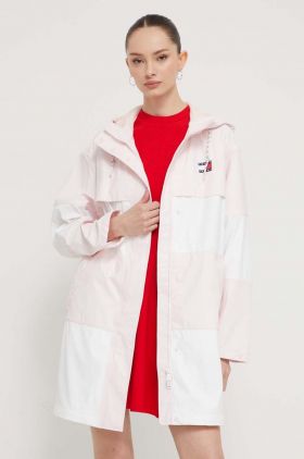 Tommy Jeans geaca femei, culoarea roz, de tranzitie, oversize