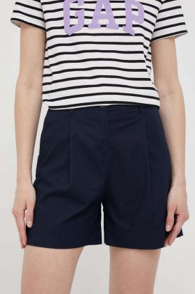 United Colors of Benetton pantaloni scurti femei, culoarea albastru marin, neted, high waist