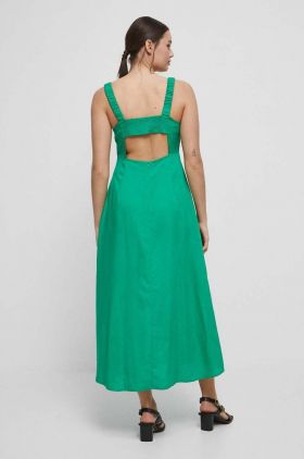 Medicine rochie din amestec de in culoarea verde, maxi, evazati