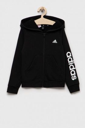 adidas bluza copii culoarea negru, cu glugă, cu imprimeu