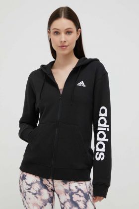 adidas hanorac de bumbac femei, culoarea negru, cu glugă, cu imprimeu