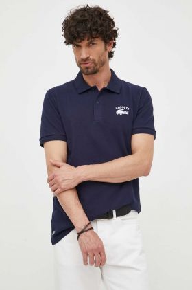 Lacoste tricou polo barbati, culoarea albastru marin, cu imprimeu