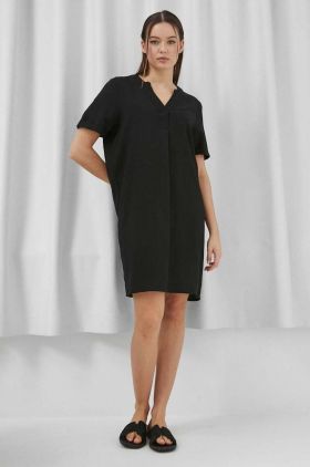 Medicine rochie din amestec de in culoarea negru, midi, oversize