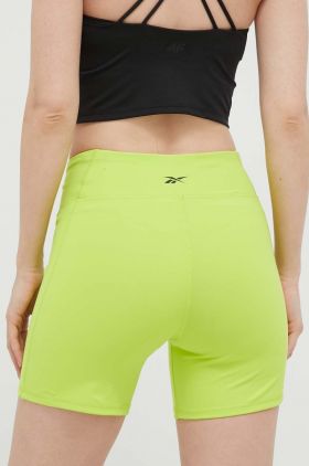 Reebok pantaloni scurți de antrenament Lux culoarea verde, neted, high waist