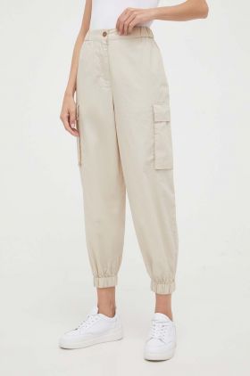 Sisley pantaloni de bumbac culoarea bej, fason cargo, high waist