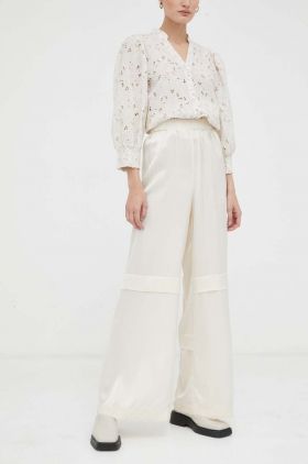 2NDDAY pantaloni femei, culoarea bej, lat, high waist