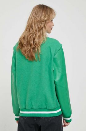 Tommy Jeans jacheta bomber din amestec de lana culoarea verde, de tranzitie