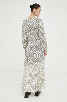 Day Birger et Mikkelsen rochie culoarea bej, maxi, evazati