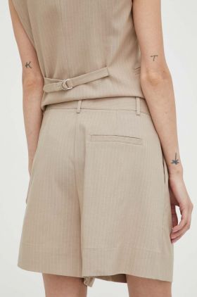 Bruuns Bazaar pantaloni scurti femei, culoarea bej, high waist