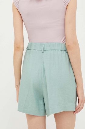 Sisley pantaloni scurti din in culoarea verde, neted, high waist