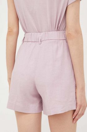 Sisley pantaloni scurti din in culoarea violet, neted, high waist