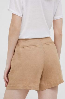 United Colors of Benetton pantaloni scurti din in culoarea bej, neted, high waist