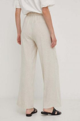 Answear Lab pantaloni din in culoarea bej, drept, high waist