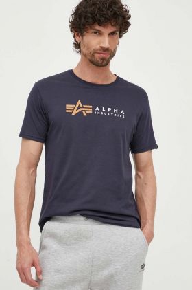 Alpha Industries tricou din bumbac Koszulka Alpha Industries Alpha Label T 118502 07 culoarea bleumarin, cu imprimeu 118502.07-navy