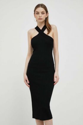 Dkny rochie culoarea negru, midi, mulata