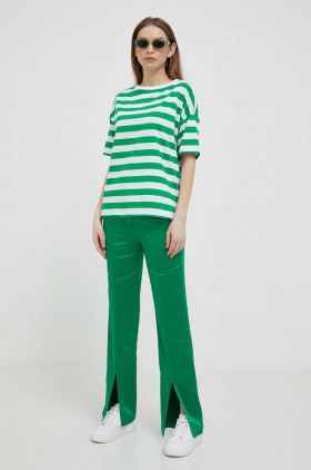 United Colors of Benetton pantaloni femei, culoarea verde, drept, high waist