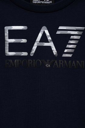 EA7 Emporio Armani tricou de bumbac pentru copii culoarea albastru marin, cu imprimeu