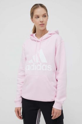 adidas bluza femei, culoarea roz, cu glugă, cu imprimeu