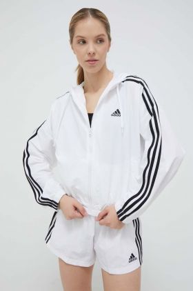 adidas geaca femei, culoarea alb, de tranzitie, oversize