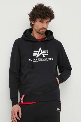 Alpha Industries bluză Basic Hoody bărbați, culoarea negru, cu glugă, cu imprimeu 178312.03-black