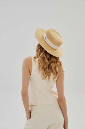 LE SH KA headwear palarie White Canotier culoarea bej