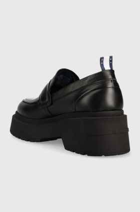 Tommy Jeans mocasini de piele TJW AVA LOAFER femei, culoarea negru, cu platforma, EN0EN02218