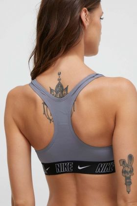 Nike sutien de baie Logo Tape culoarea gri, cupa usor rigidizata