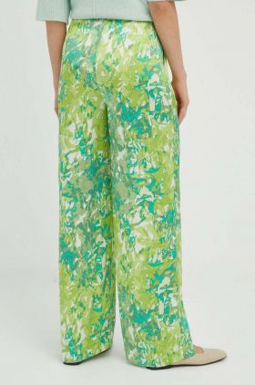 Gestuz pantaloni femei, culoarea verde, lat, high waist