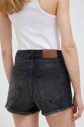 United Colors of Benetton pantaloni scurti din bumbac culoarea negru, neted, high waist