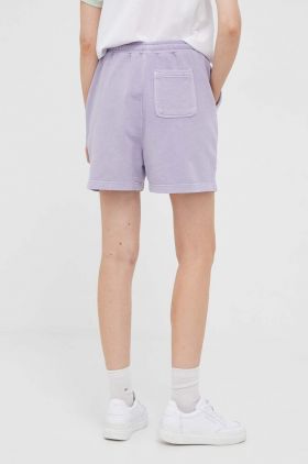 Lyle & Scott pantaloni scurti din bumbac culoarea violet, neted, high waist