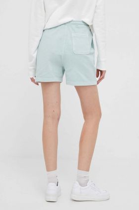 Lyle & Scott pantaloni scurti din bumbac culoarea turcoaz, neted, high waist