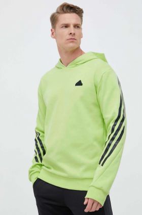 adidas bluza barbati, culoarea verde, cu glugă, cu imprimeu