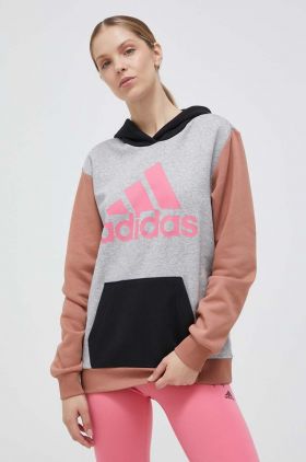 adidas bluza femei, culoarea gri, cu glugă, modelator