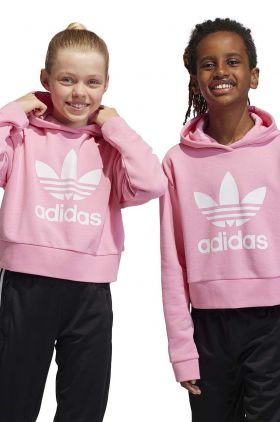 adidas Originals bluza copii culoarea roz, cu glugă, cu imprimeu