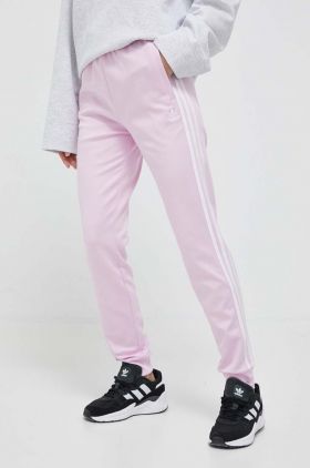 adidas Originals pantaloni de trening culoarea roz, cu imprimeu