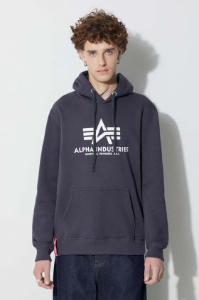 Alpha Industries bluză Basic Hoody bărbați, culoarea bleumarin, cu glugă, cu imprimeu 178312.02-navy